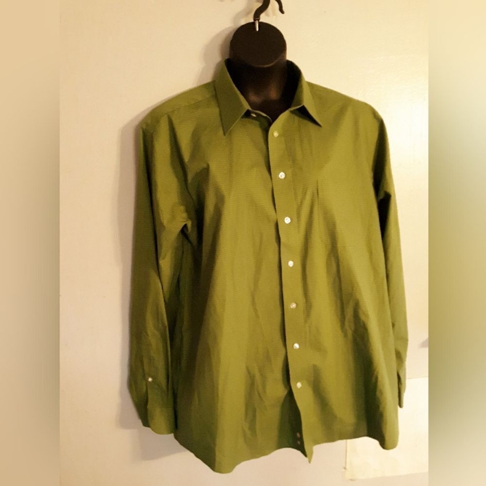 Stafford performance green plaid button up shirt